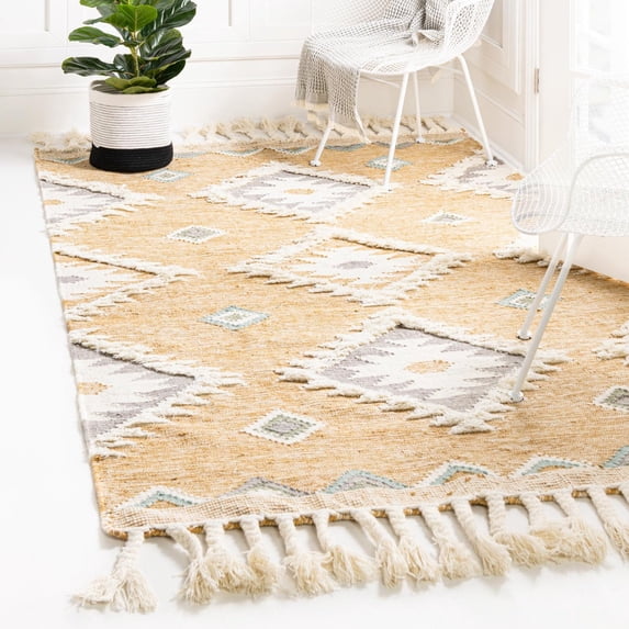 Unique Loom Mesa Collection Area Rug - Papago (6' 1" x 9' Rectangle Gold/Cream)