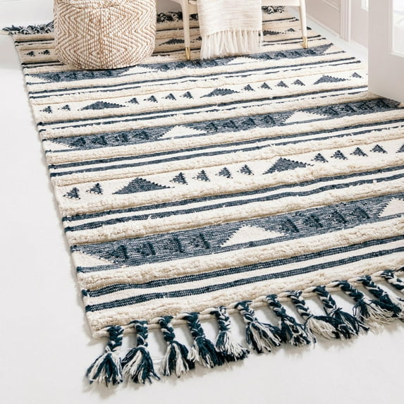 Unique Loom Mesa Collection Area Rug - Siphon (6' 1" x 9' Rectangle Navy Blue/Ivory)