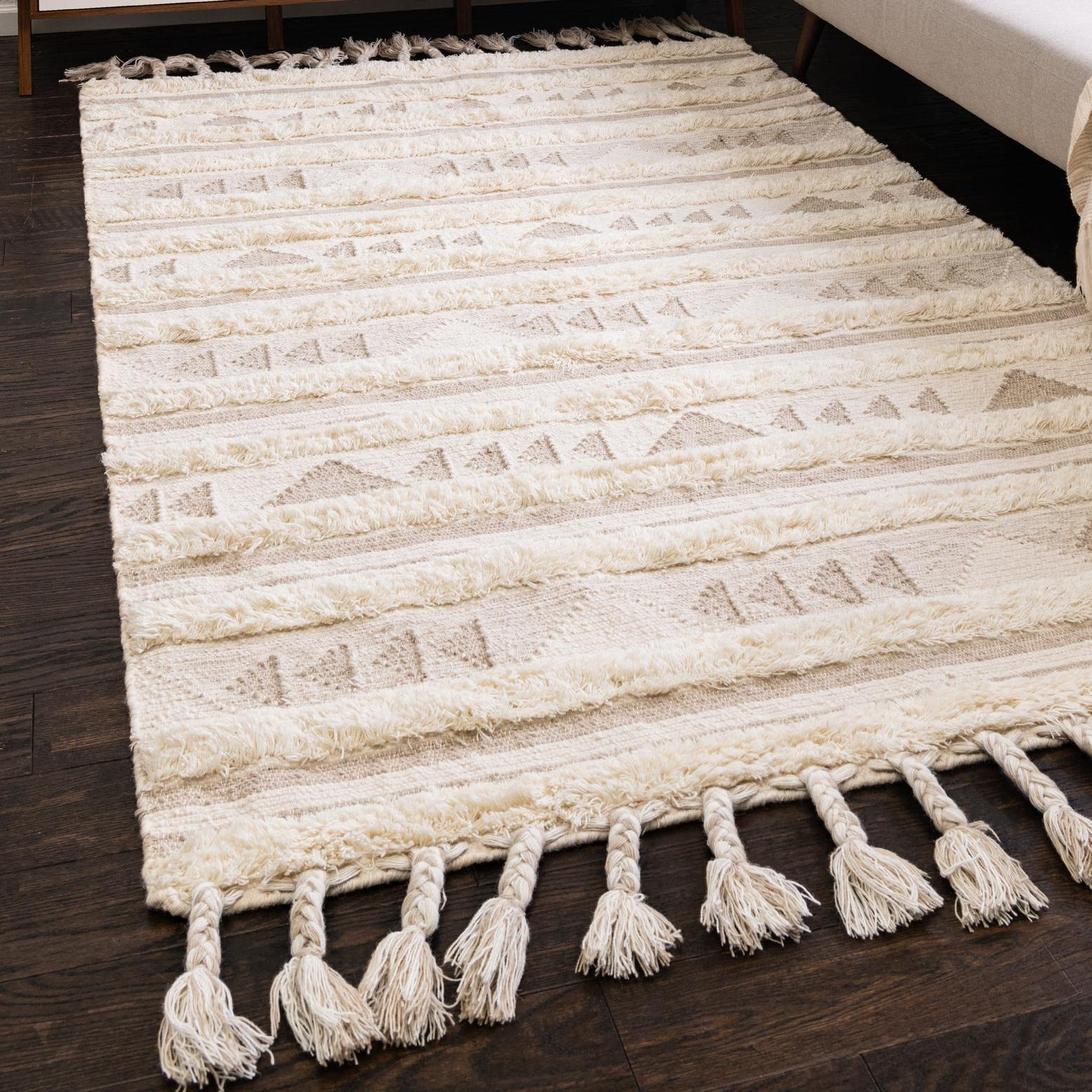 Ivory Geometric Flat Woven Wool 9' x 12' Area Rug