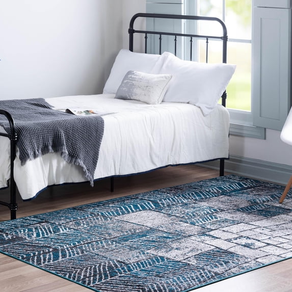 Unique Loom Valencia Collection Area Rug - Mestalla (9' x 12' Rectangle Gray Blue/Black)