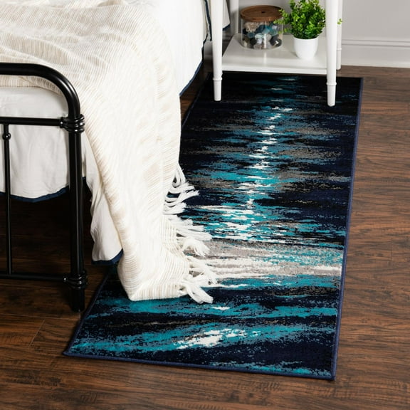 Unique Loom Metro Collection Area Rug - Moonlight (2' x 6' 7" Runner Navy Blue/Ivory)