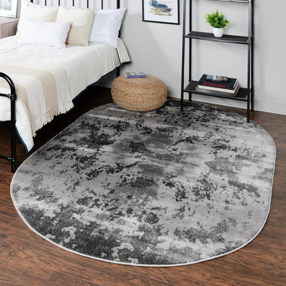 Unique Loom Metro Collection Area Rug - Space (4' x 6' Oval Light Gray/Gray)