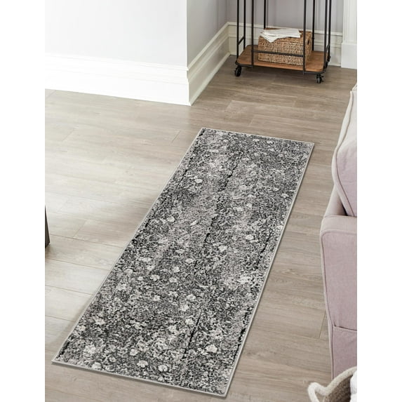 Unique Loom Metro Collection Area Rug - Wildflowers (2' x 13' Runner Dark Gray/Beige)