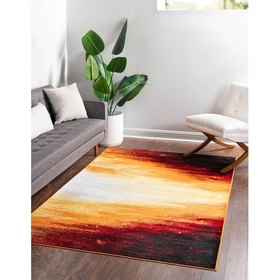 Unique Loom Metro Rug Orange/Black 9' x 12' Rectangle Abstract Contemporary Perfect For Living Room Bed Room Dining Room Office