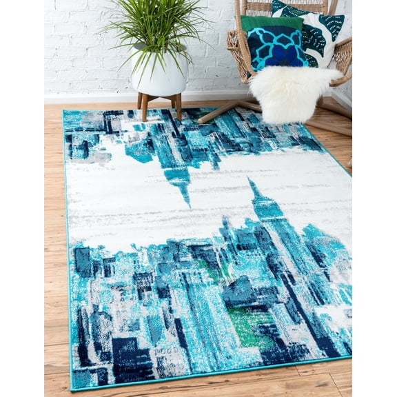 Unique Loom Metro Rug Turquoise/Beige 8' x 10' Perfect For Living Room Bed Room Dining Room Office