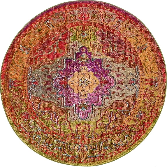 Unique Loom Michaelangelo Vita Rug Multi/Blue 4' 1" Round Border Bohemian Perfect For Dining Room Entryway Bed Room
