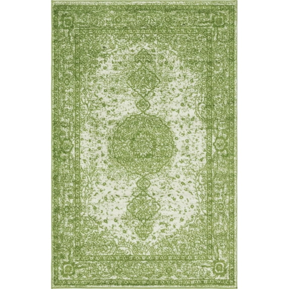 Unique Loom Midnight Bromley Rug Green/Ivory 4' 1" x 6' 1" Rectangle Medallion Shabby-Chic Perfect For Living Room Bed Room Dining Room Office