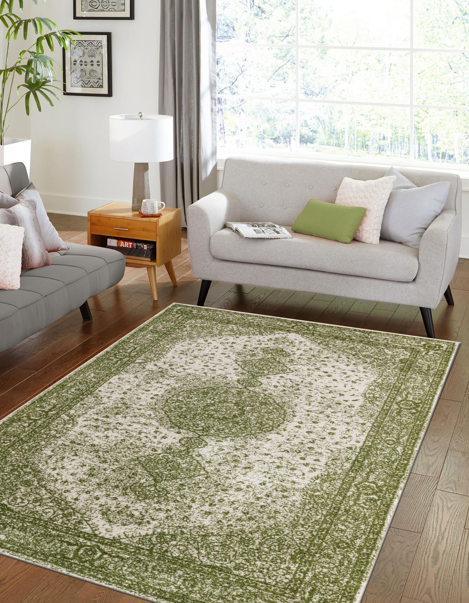 Green Medallion Synthetic Rectangular 9' x 12' Area Rug