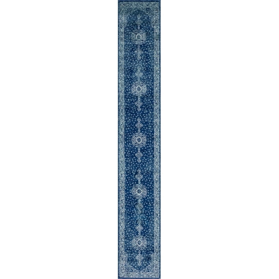 Unique Loom Midnight Bromley Rug Navy Blue/Ivory 2' x 13' 1" Runner Medallion Shabby-Chic Perfect For Bathroom Hallway Mud Room Laundry Room