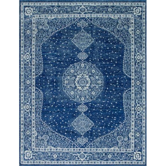 Unique Loom Midnight Bromley Rug Navy Blue/Ivory 8' x 10' Rectangle Medallion Shabby-Chic Perfect For Living Room Bed Room Dining Room Office