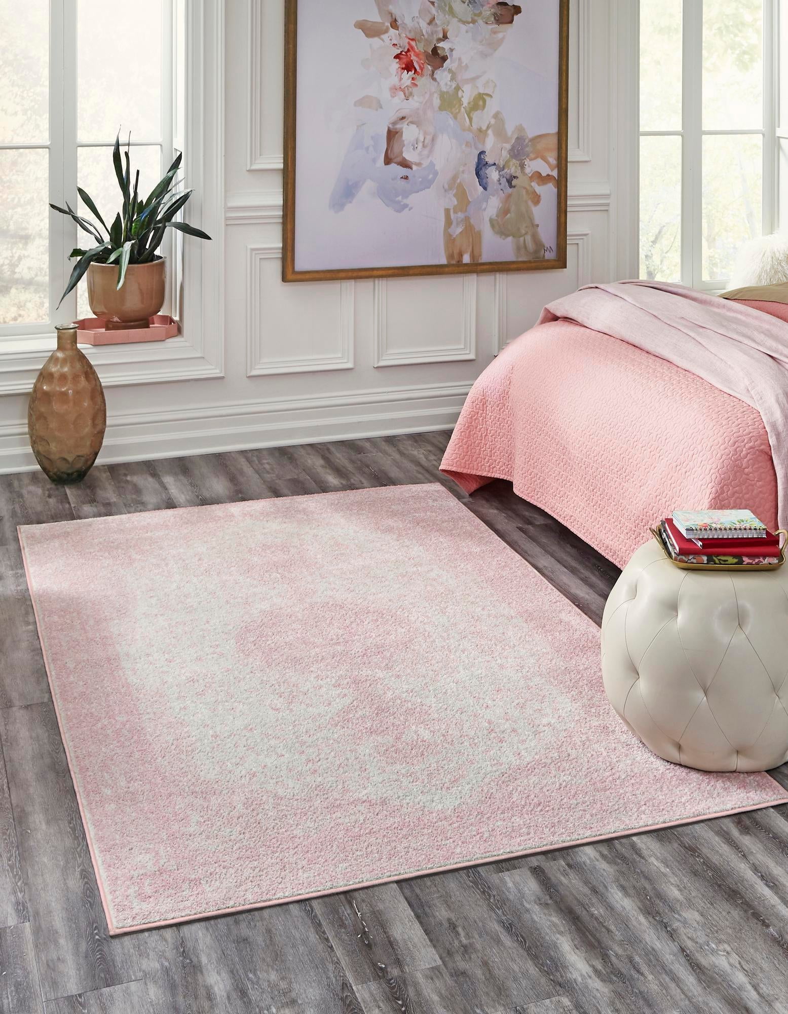 Pink Medallion 4' x 6' Easy Care Synthetic Area Rug