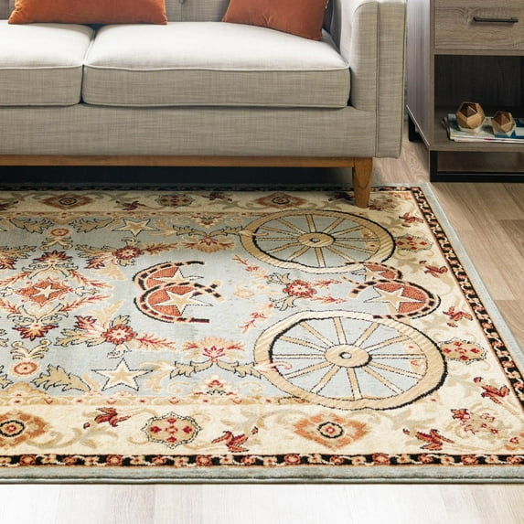 Unique Loom Pioneer Collection Area Rug - Missoula (5' 3" x 8' Rectangle Blue/Beige)