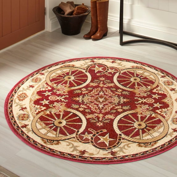 Unique Loom Pioneer Collection Area Rug - Missoula (5' 3" Round Red/Beige)
