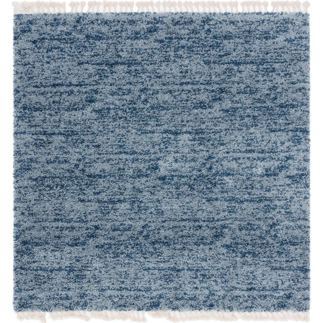 Unique Loom Misty Hygge Shag Rug Blue/Light Blue 8' Square Abstract
