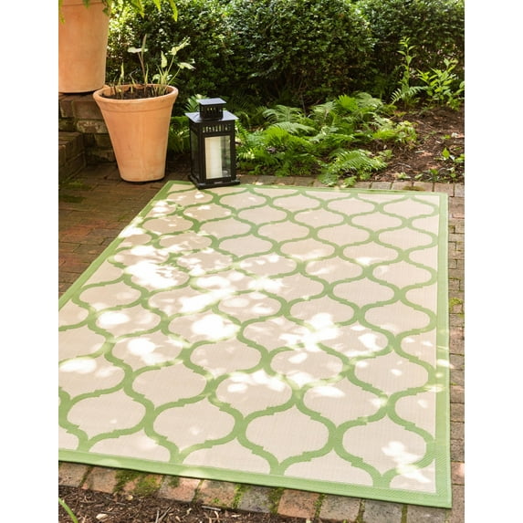 Unique Loom Moroccan Indoor/Outdoor Trellis Rug Beige and Green/Green 8' x 11' 4" Rectangle Geometric Contemporary Perfect For Patio Deck Garage Entryway