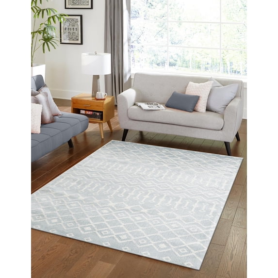 Unique Loom Moroccan Trellis Collection Area Rug - Mamounia (10' 8" x 16' 5" Rectangle Light Blue/Ivory)