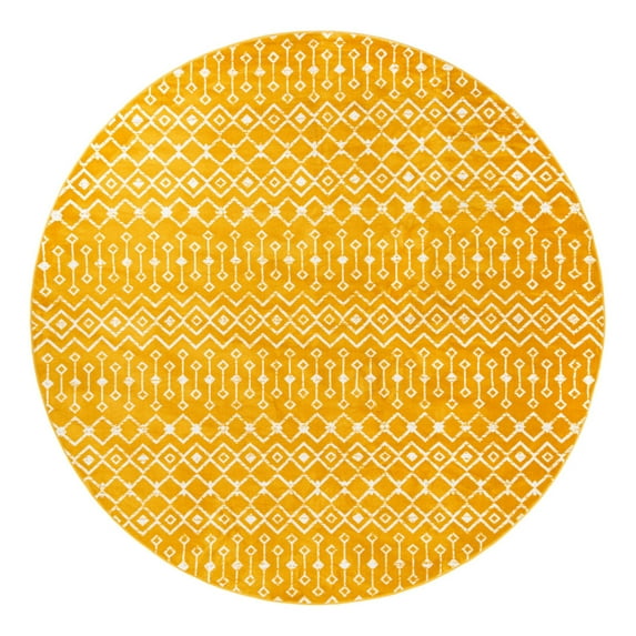 Unique Loom Moroccan Trellis Collection Area Rug - Mamounia (10' Round Yellow/Ivory)