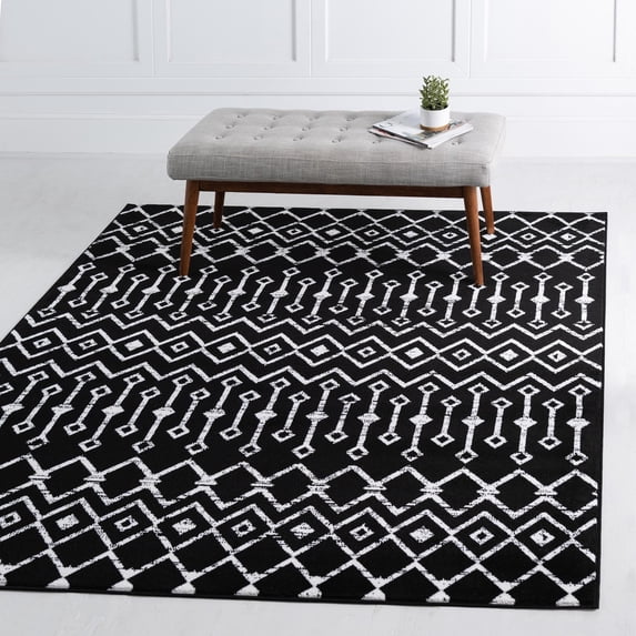 Unique Loom Moroccan Trellis Collection Area Rug - Mamounia (10' Square Black/Ivory)