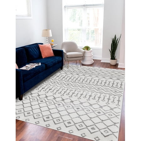Unique Loom Moroccan Trellis Collection Area Rug - Mamounia (2' 2" x 3' Rectangle Ivory/Gray)
