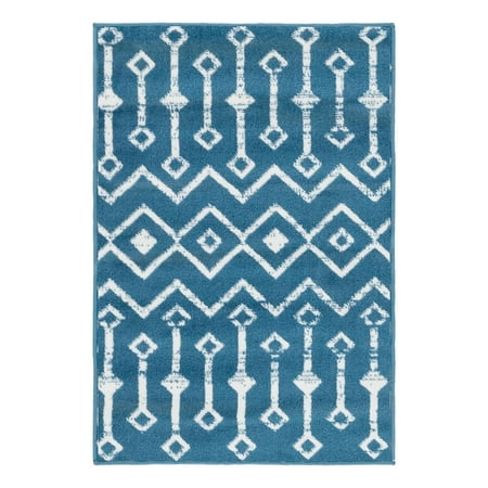Unique Loom Moroccan Trellis Collection Area Rug - Mamounia (2' x 3' 1" Rectangle Blue/Ivory)