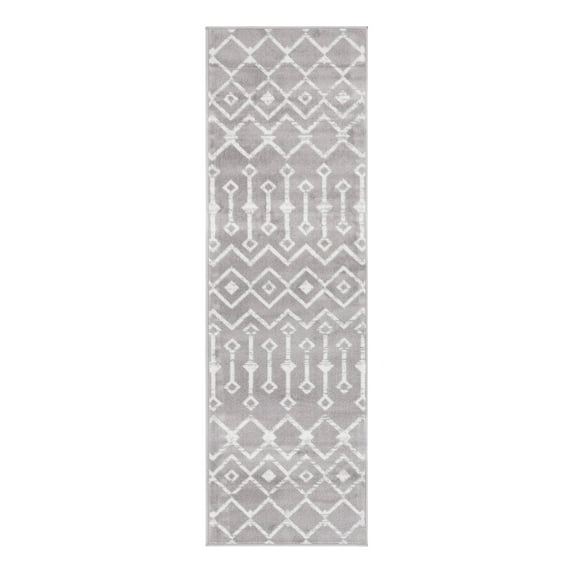 Unique Loom Moroccan Trellis Collection Area Rug - Mamounia (2' x 6' 7" Runner Light Gray/Ivory)