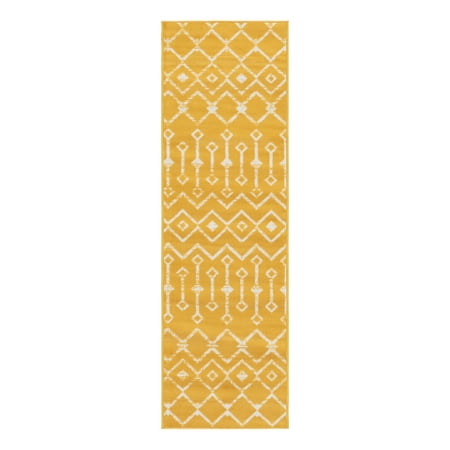Unique Loom Moroccan Trellis Collection Area Rug - Mamounia (2' x 6' 7" Runner Yellow/Ivory)