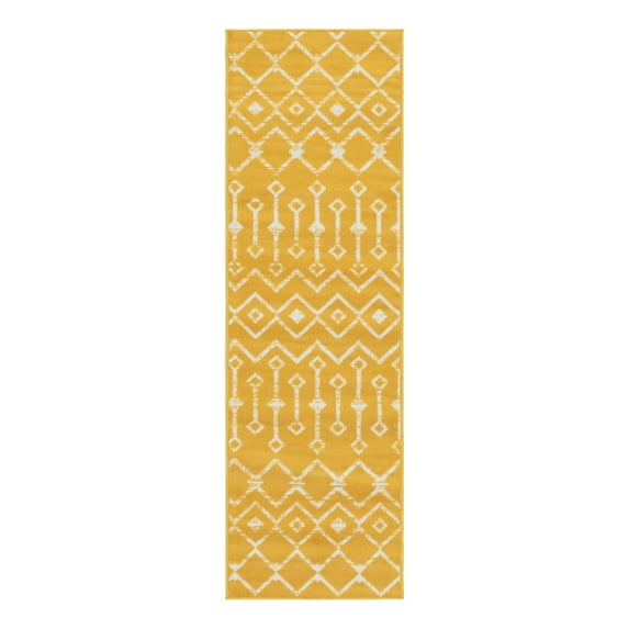 Unique Loom Moroccan Trellis Collection Area Rug - Mamounia (2' x 6' 7" Runner Yellow/Ivory)