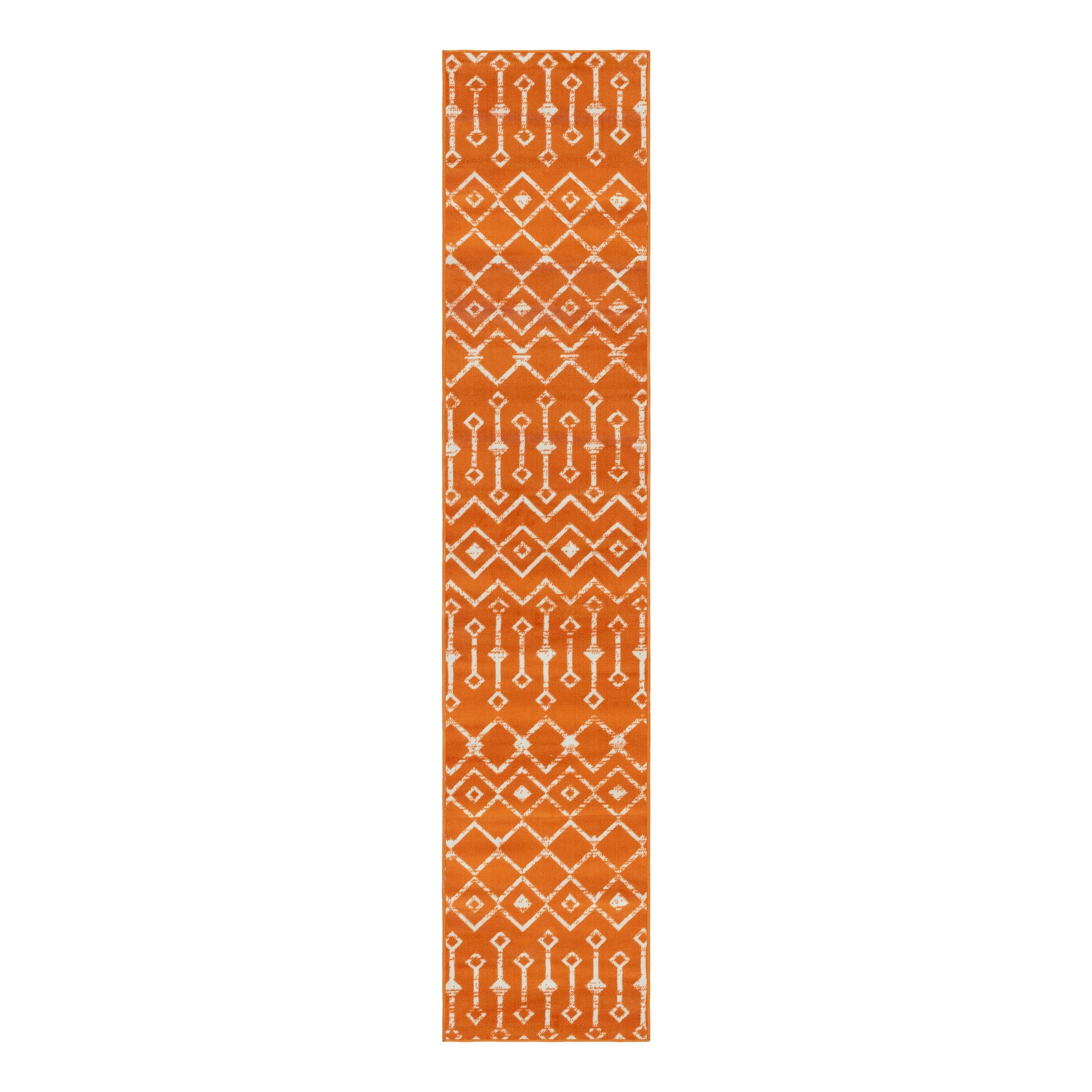 Orange Geometric Trellis Synthetic Runner Rug