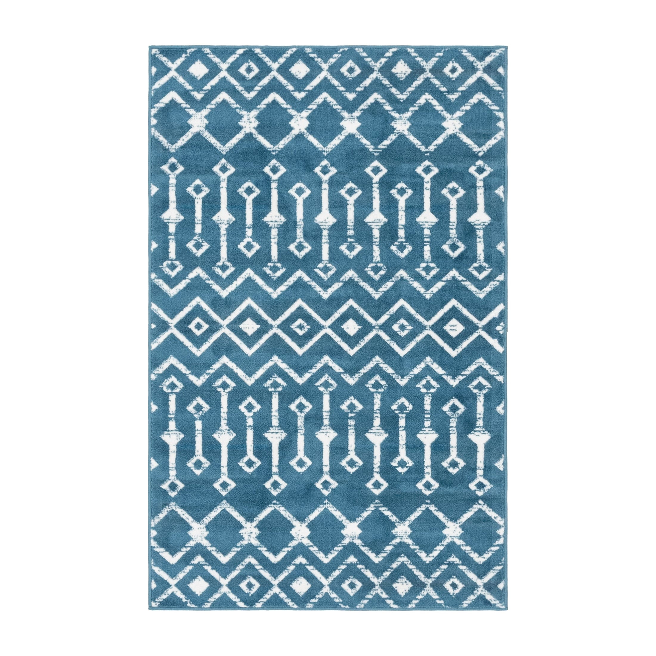 Calm Blue Trellis 3'3" x 5'3" Synthetic Rectangular Rug