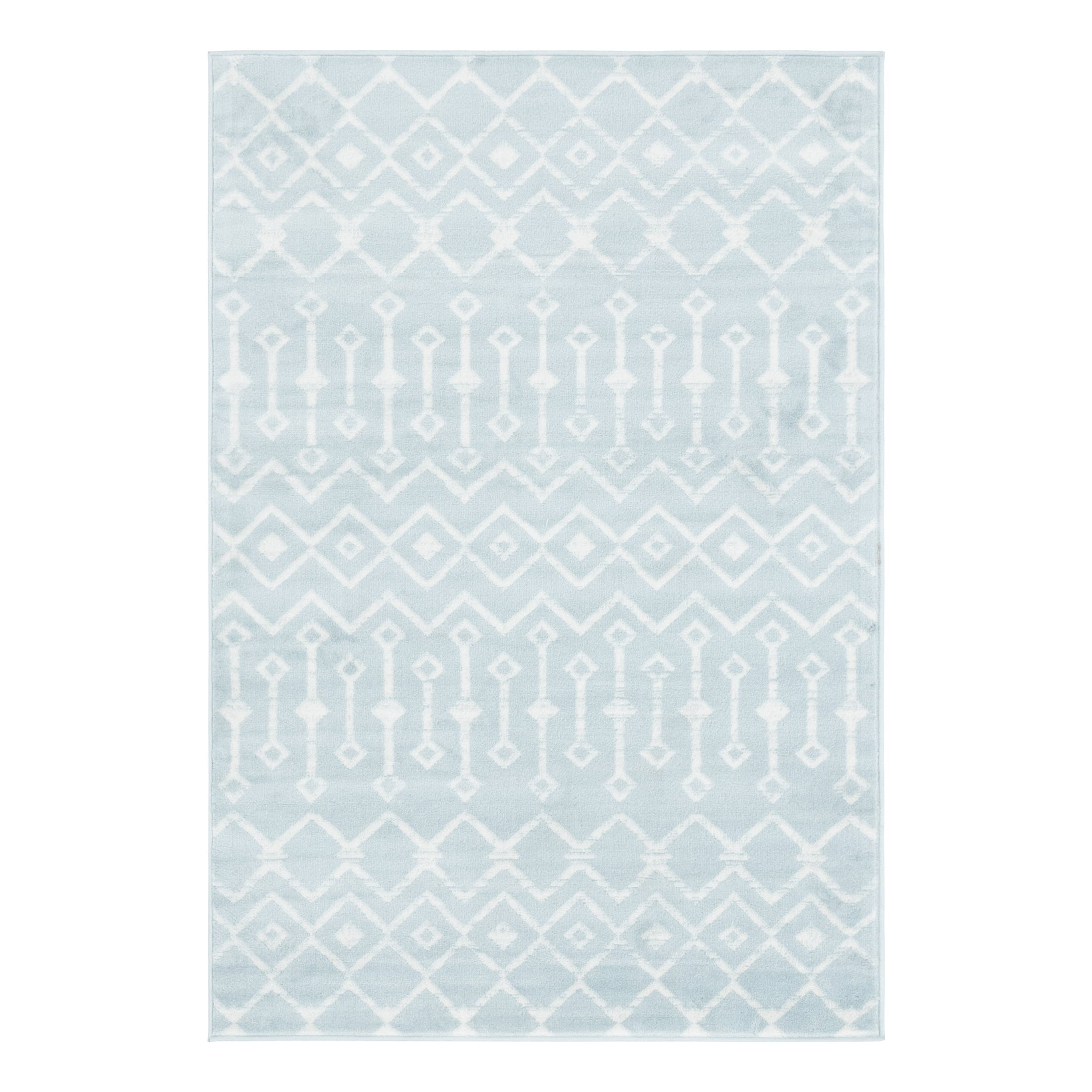 Light Blue Trellis 4'x6' Easy-Care Synthetic Area Rug