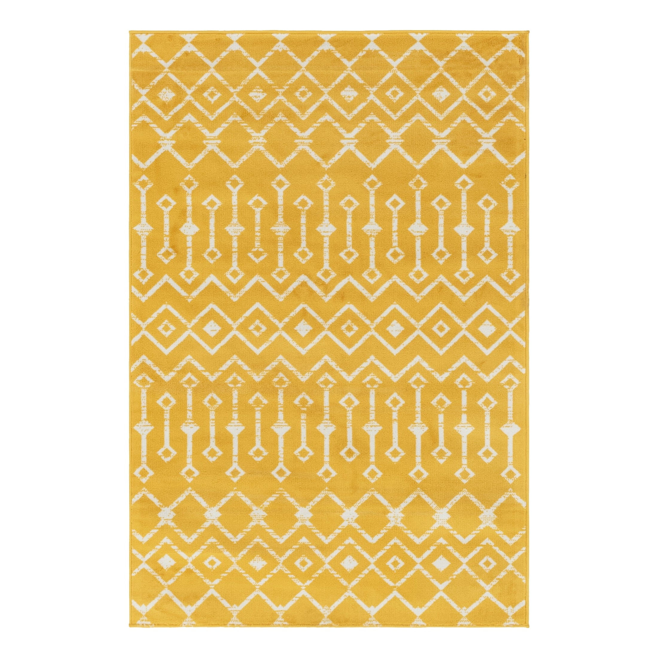 Yellow Geometric Trellis 4' x 6' Synthetic Area Rug