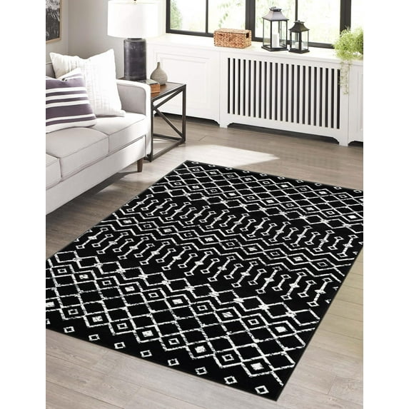 Unique Loom Moroccan Trellis Collection Area Rug - Mamounia (5' 3" x 8' Rectangle Black/Ivory)