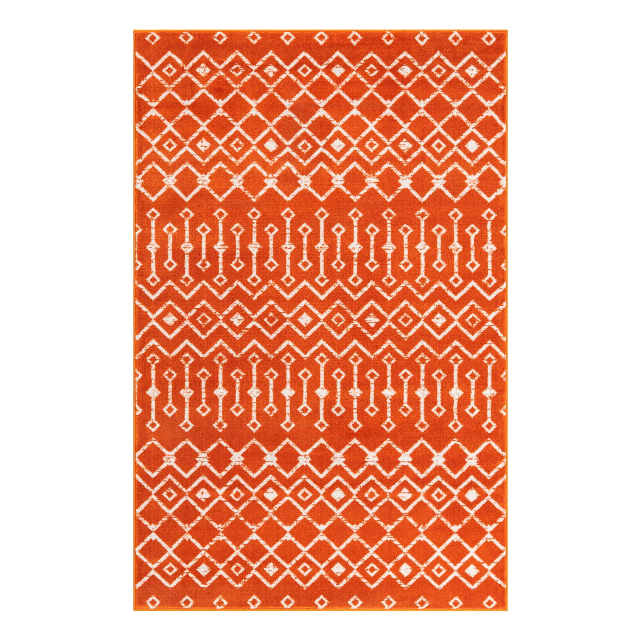 Rectangular Orange Trellis Stain-Resistant Synthetic Rug