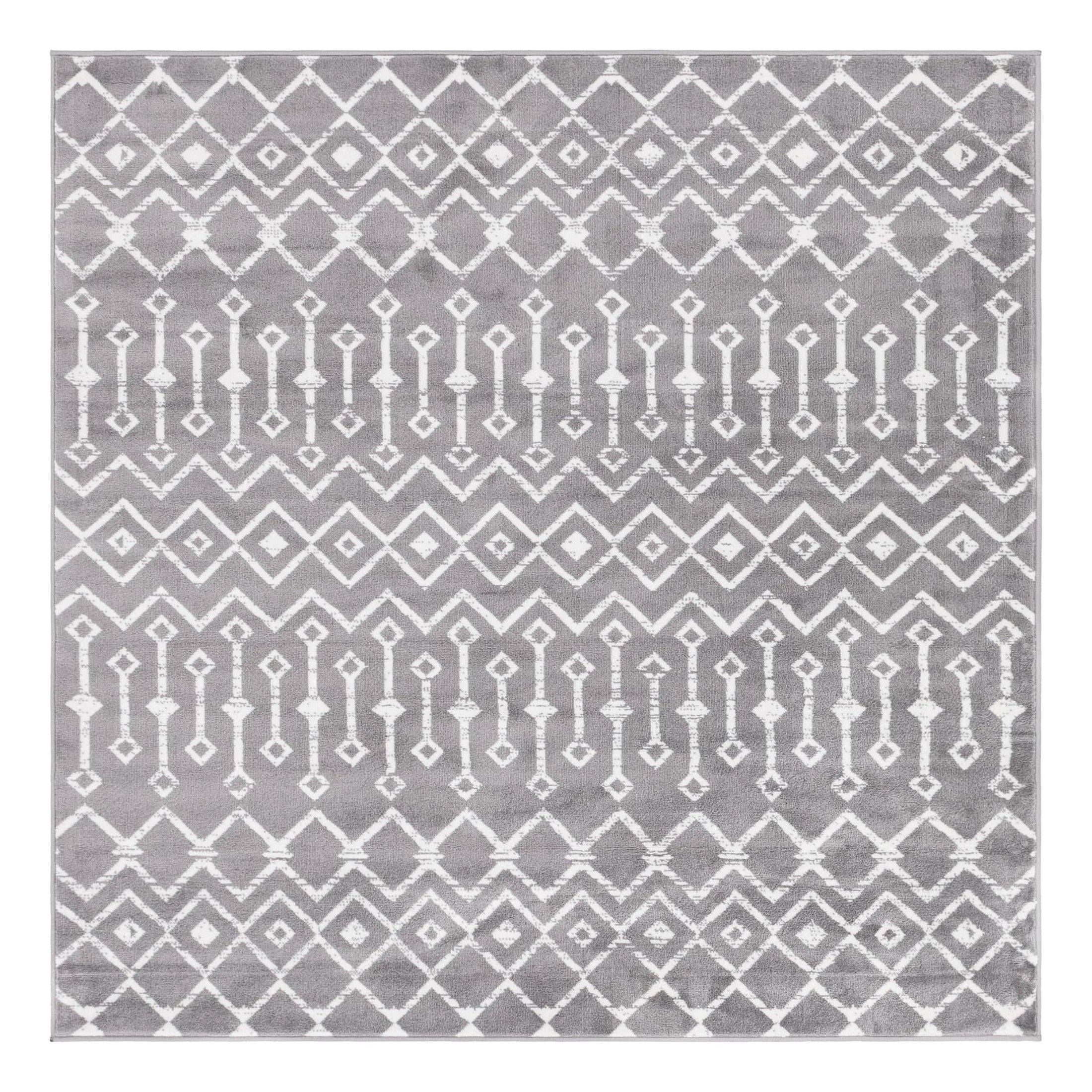 Elegant Gray Trellis 6' Square Synthetic Area Rug
