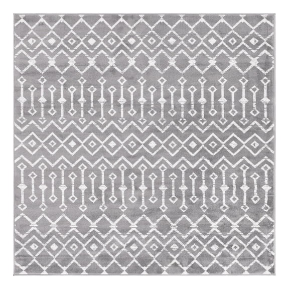 Unique Loom Moroccan Trellis Collection Area Rug - Mamounia (6' 1" Square Gray/Ivory)