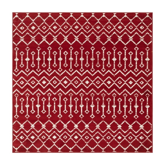 Unique Loom Moroccan Trellis Collection Area Rug - Mamounia (6' 1" Square Red/Ivory)