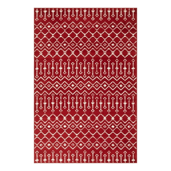 Unique Loom Moroccan Trellis Collection Area Rug - Mamounia (6' 1" x 9' Rectangle Red/Ivory)