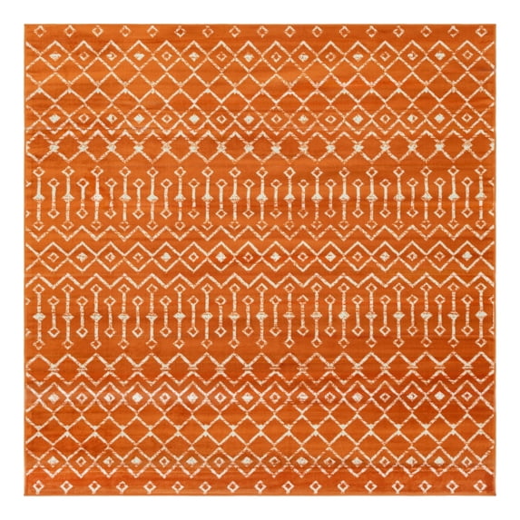 Unique Loom Moroccan Trellis Collection Area Rug - Mamounia (7' 10" Square Orange/Ivory)