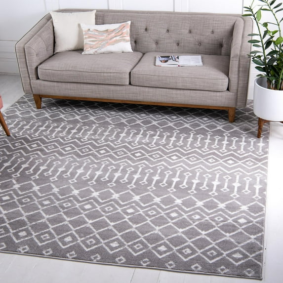 Unique Loom Moroccan Trellis Collection Area Rug - Mamounia (8' Square Light Gray/Ivory)