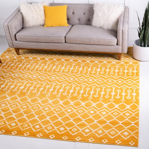 Unique Loom Moroccan Trellis Collection Area Rug - Mamounia (8' Square Yellow/Ivory)