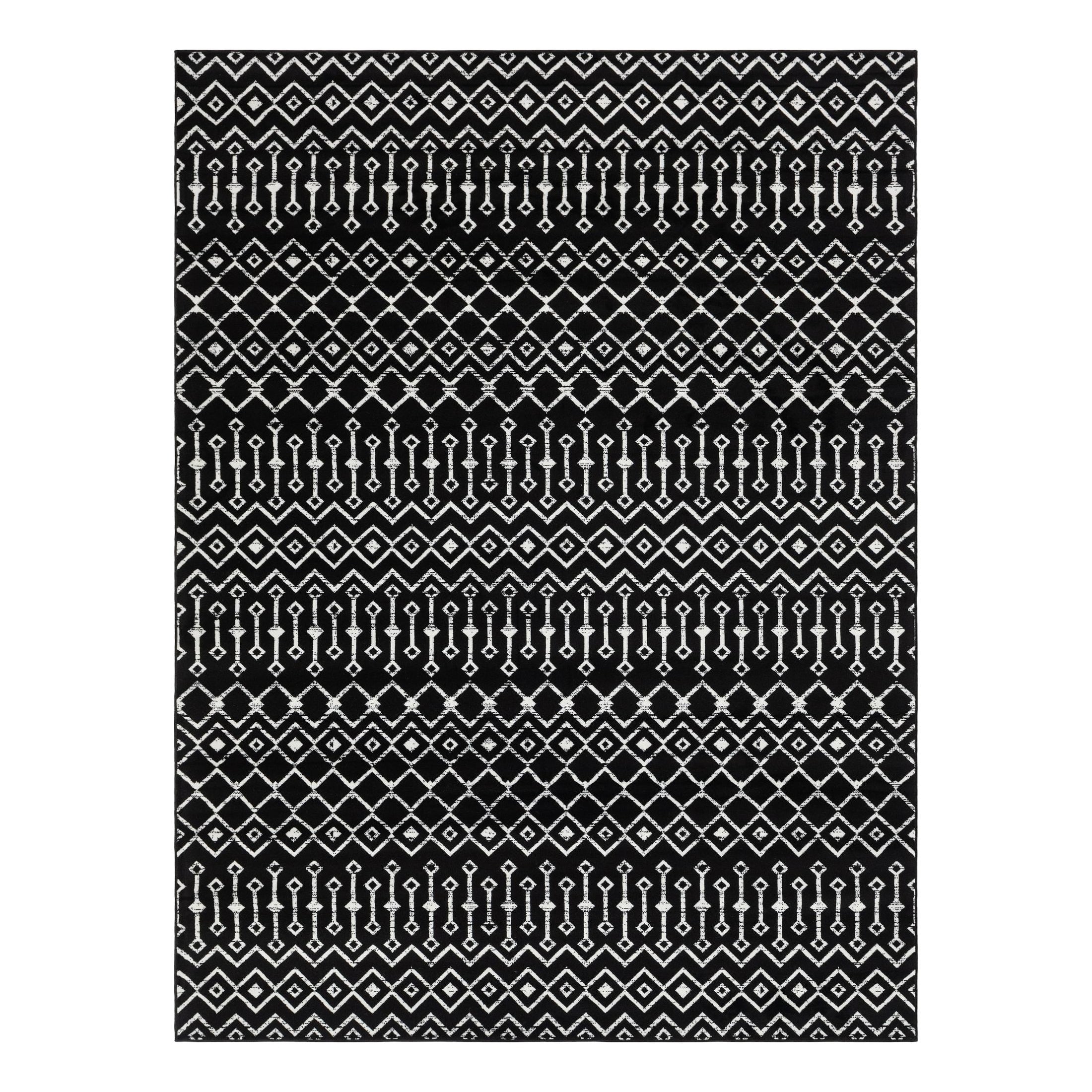 Black and Ivory Rectangular Trellis 9' x 12' Synthetic Rug