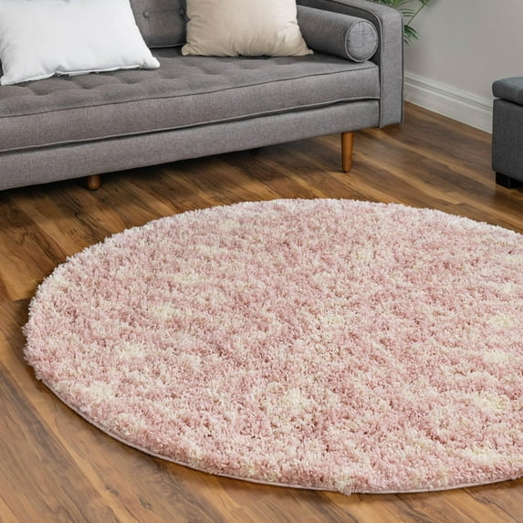 Unique Loom Moroccan Trellis Shag Collection Area Rug - Meknes (10' Round Light Pink/Ivory)