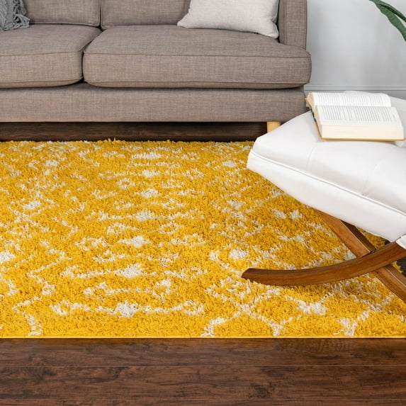 Unique Loom Moroccan Trellis Shag Collection Area Rug - Meknes (2' x 3' 1" Rectangle Yellow/Ivory)