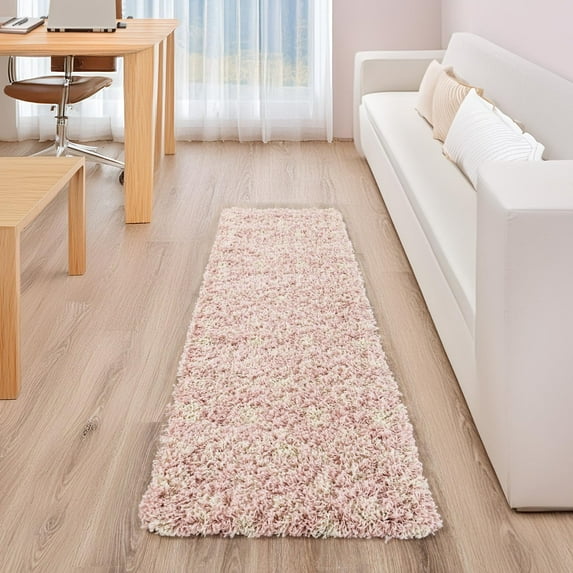 Unique Loom Moroccan Trellis Shag Collection Area Rug - Meknes (2' x 5' 1" Runner Light Pink/Ivory)
