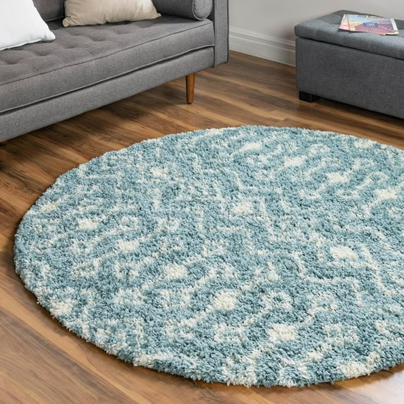 Unique Loom Moroccan Trellis Shag Collection Area Rug - Meknes (3' 1" Round Light Blue/Ivory)