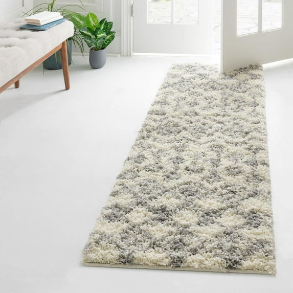 Unique Loom Moroccan Trellis Shag Collection Area Rug - Meknes (3' 3" x 16' 5" Runner Ivory/Gray)