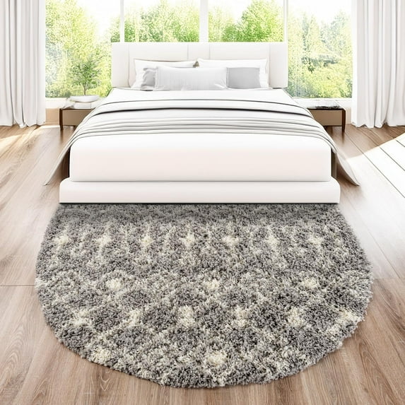 Unique Loom Moroccan Trellis Shag Collection Area Rug - Meknes (5' 3" x 8' Oval Gray/Ivory)