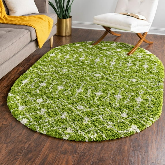 Unique Loom Moroccan Trellis Shag Collection Area Rug - Meknes (5' 3" x 8' Oval Green/Ivory)