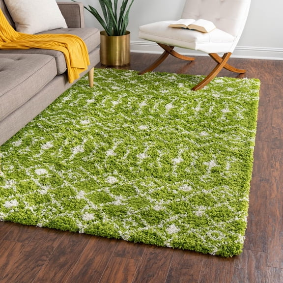 Unique Loom Moroccan Trellis Shag Collection Area Rug - Meknes (5' 3" x 8' Rectangle Green/Ivory)