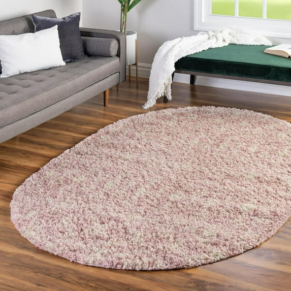 Unique Loom Moroccan Trellis Shag Collection Area Rug - Meknes (7' 10" x 10' Oval Light Pink/Ivory)